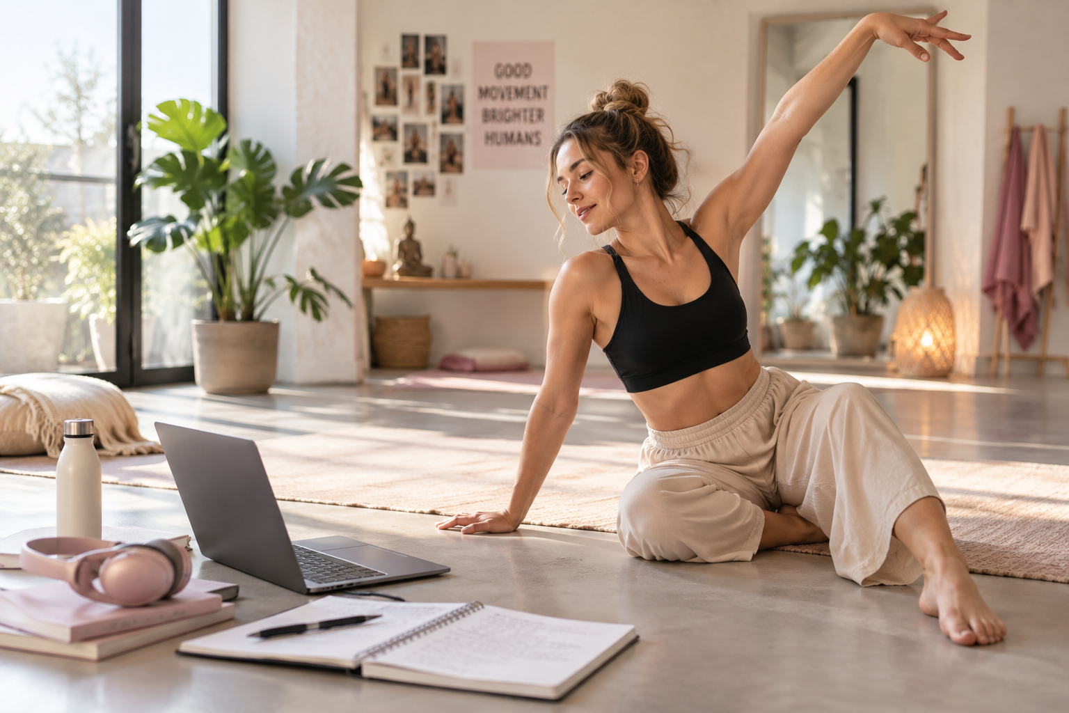 Yoga Dance Flow Teacher bei der Vorbereitung einer Class