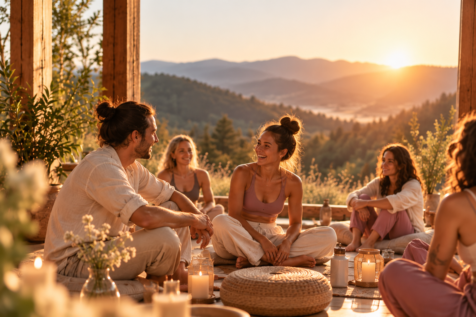 Yoga Dance Flow Retreat Gruppe bei Sonnenuntergang